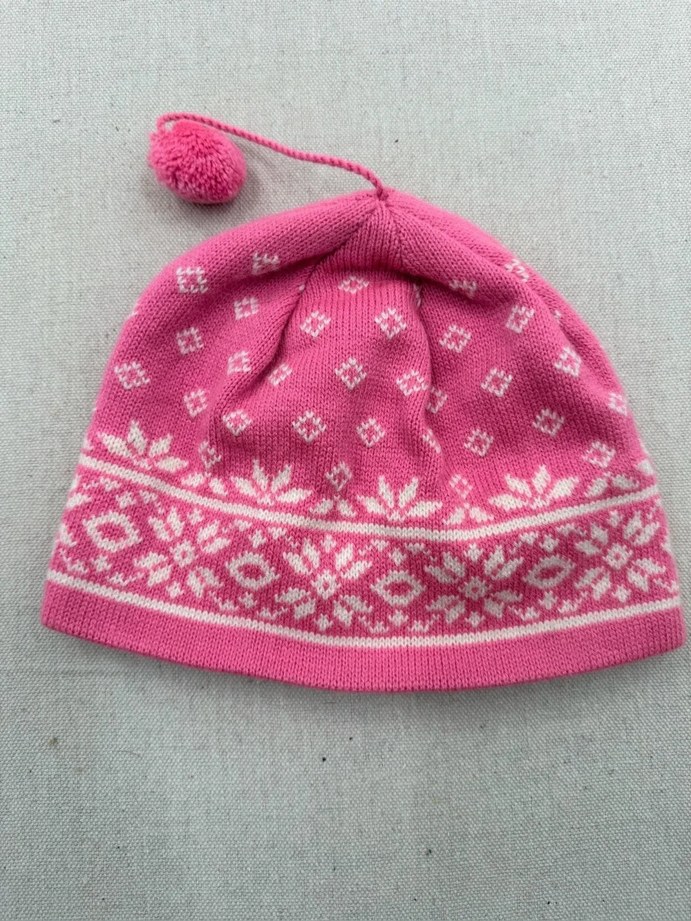 Pink Fair Isle Pom Pom Kids Knit Hat
